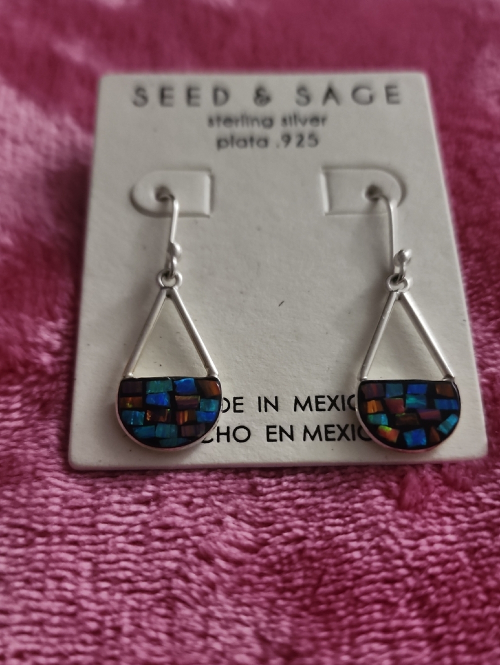 ✨️Seed & Sage Sterling Silver Multicolor Mosaic Drop Earrings/ Made In Mexico ✨️ - Picture 4 of 7